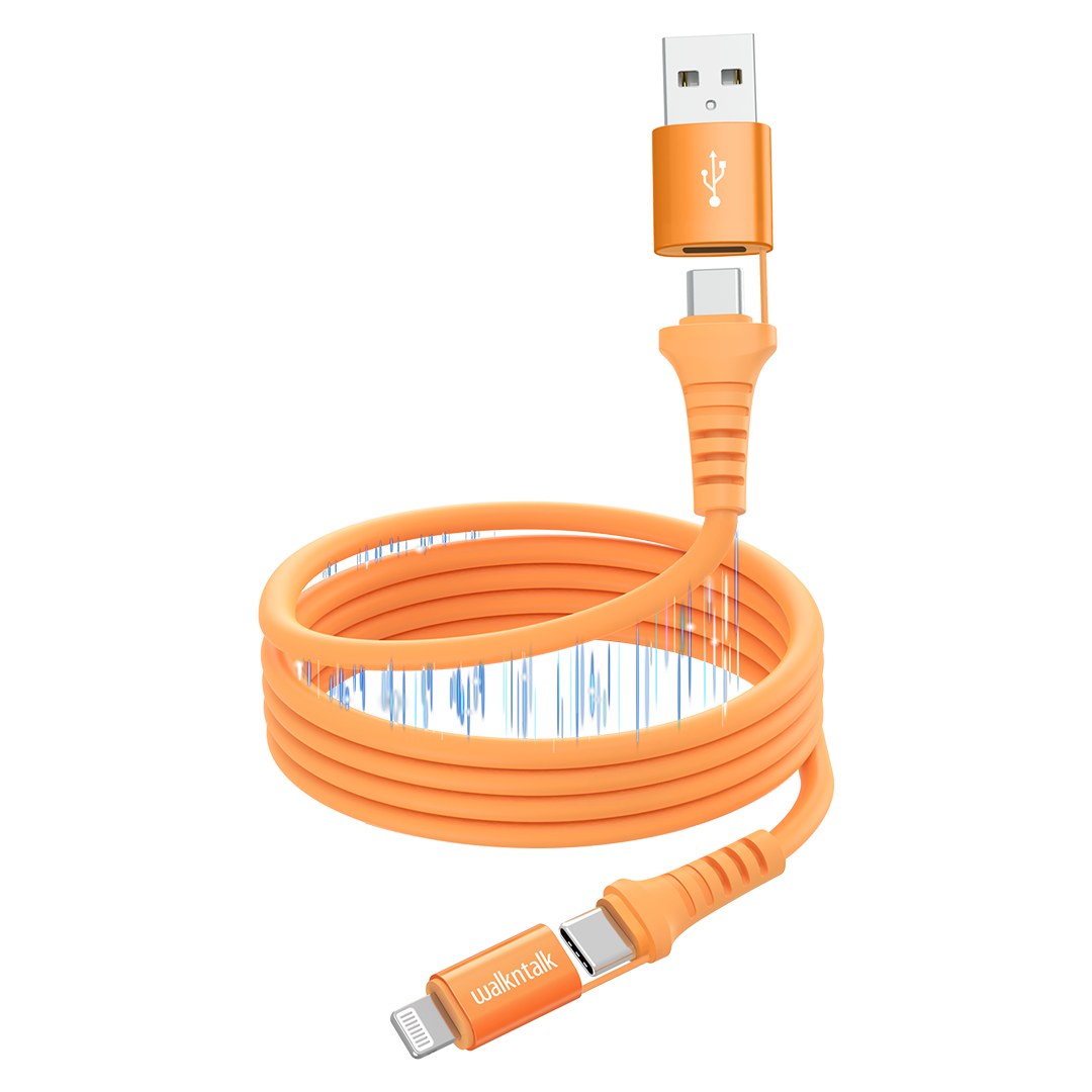 4 in 1 Magnetic Charging Cable with Lightning and USB C Connectors - Orange