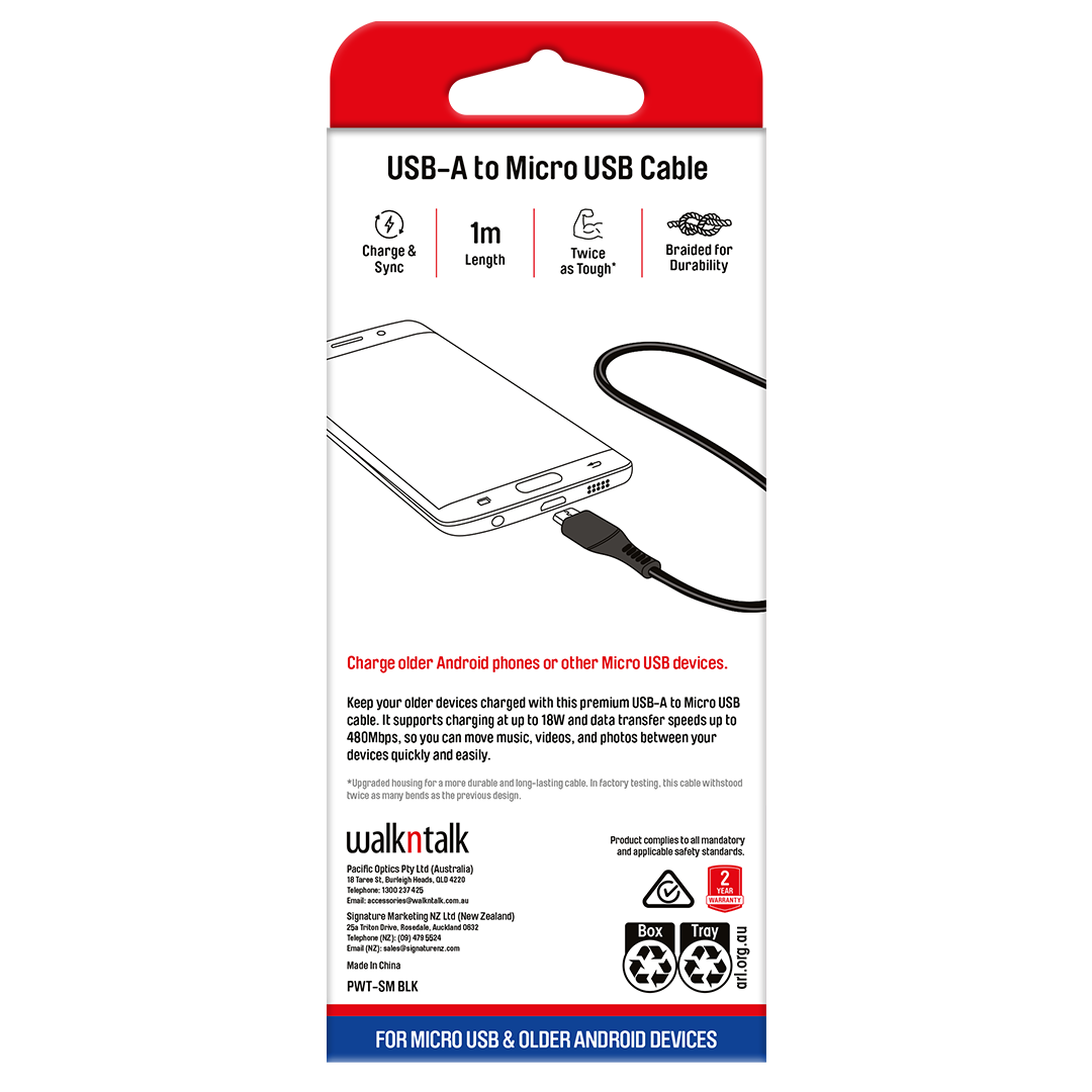 Black 1m Micro USB Braided Cable back of box