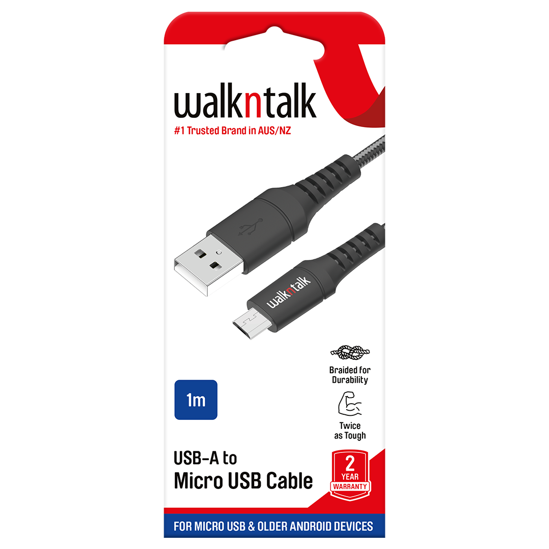 Black 1m Micro USB Braided Cable in a box