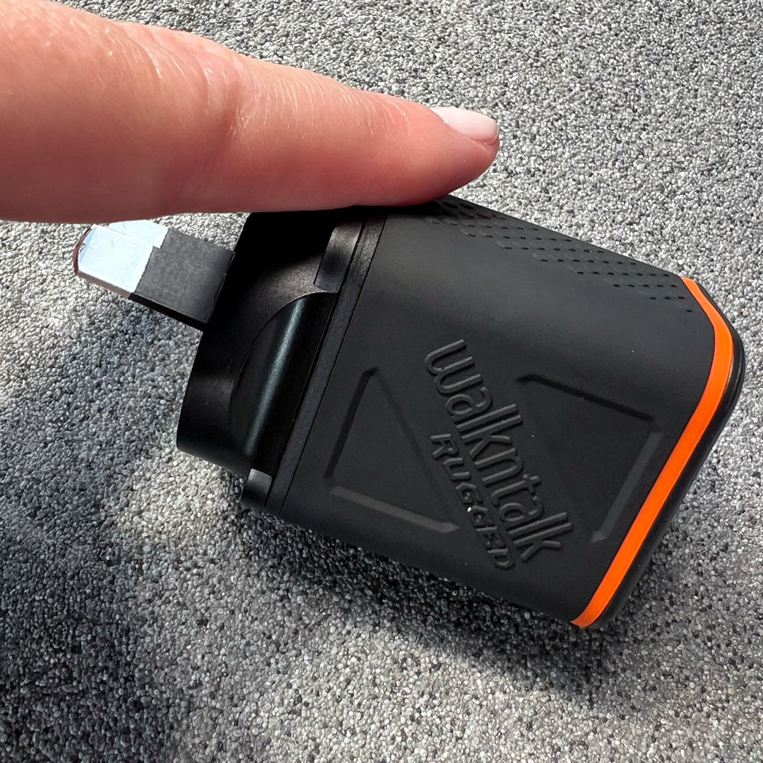 Close up of a Rugged Dual USB Wall Charger