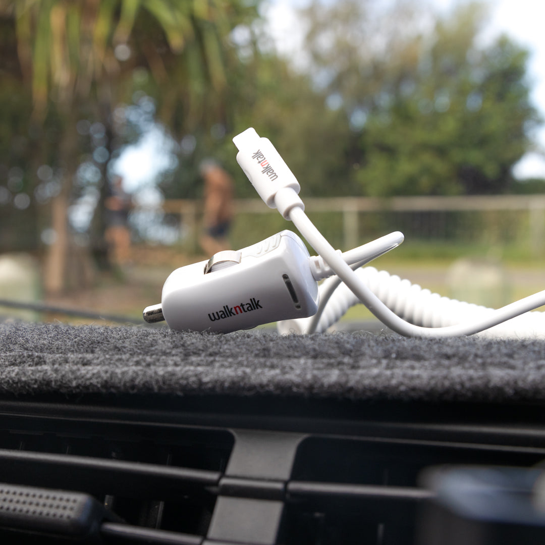 Corded Lightning 2.4 Amp Car Charger on a car dash