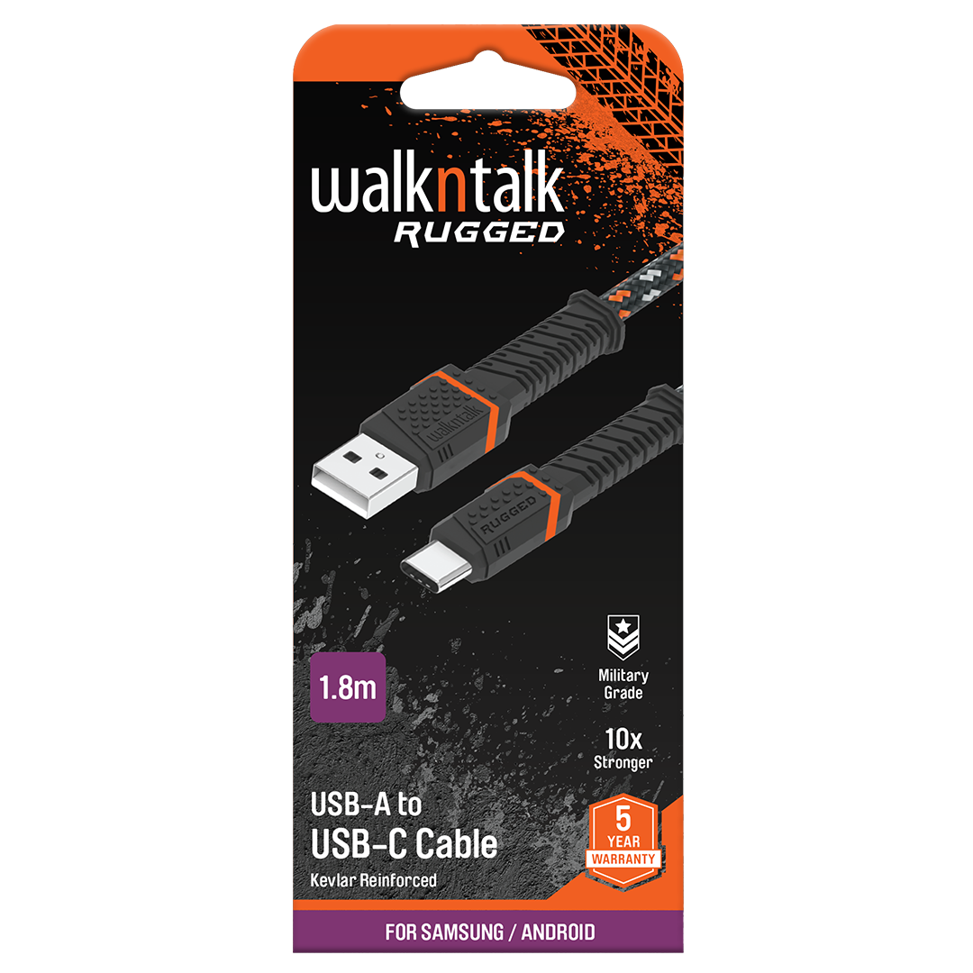 Rugged Kevlar USB C to USB A Cable back of the box