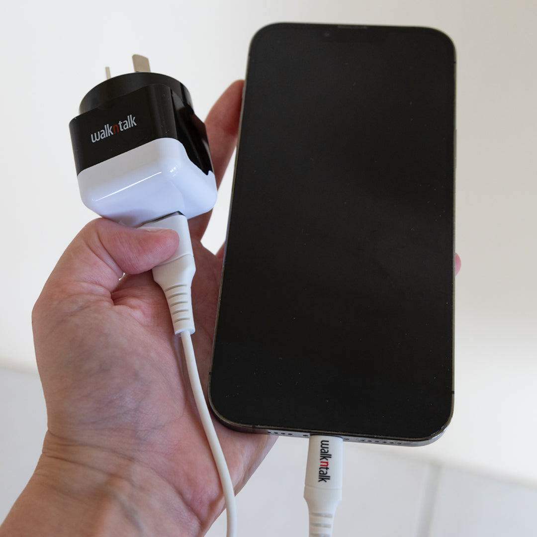 Wall Charger & 2in1 Charge & Sync Cable combo connected to a phone