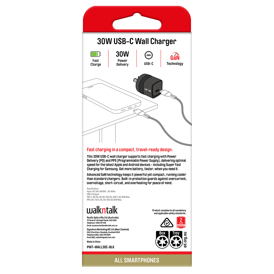 30W USB-C Wall Charger back of box