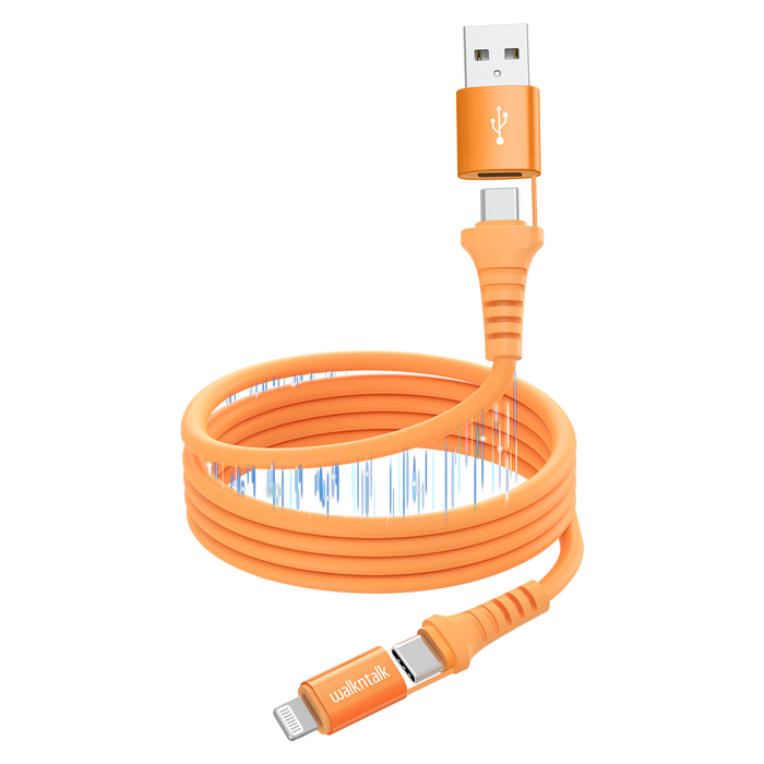 4 in 1 Magnetic Charging Cable USB C and Lightning Orange | Walkntalk