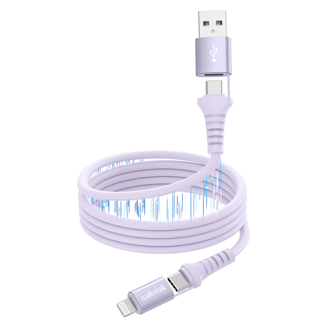 4 in 1 Magnetic Charging Cable with Lightning and USB C Connectors - Purple