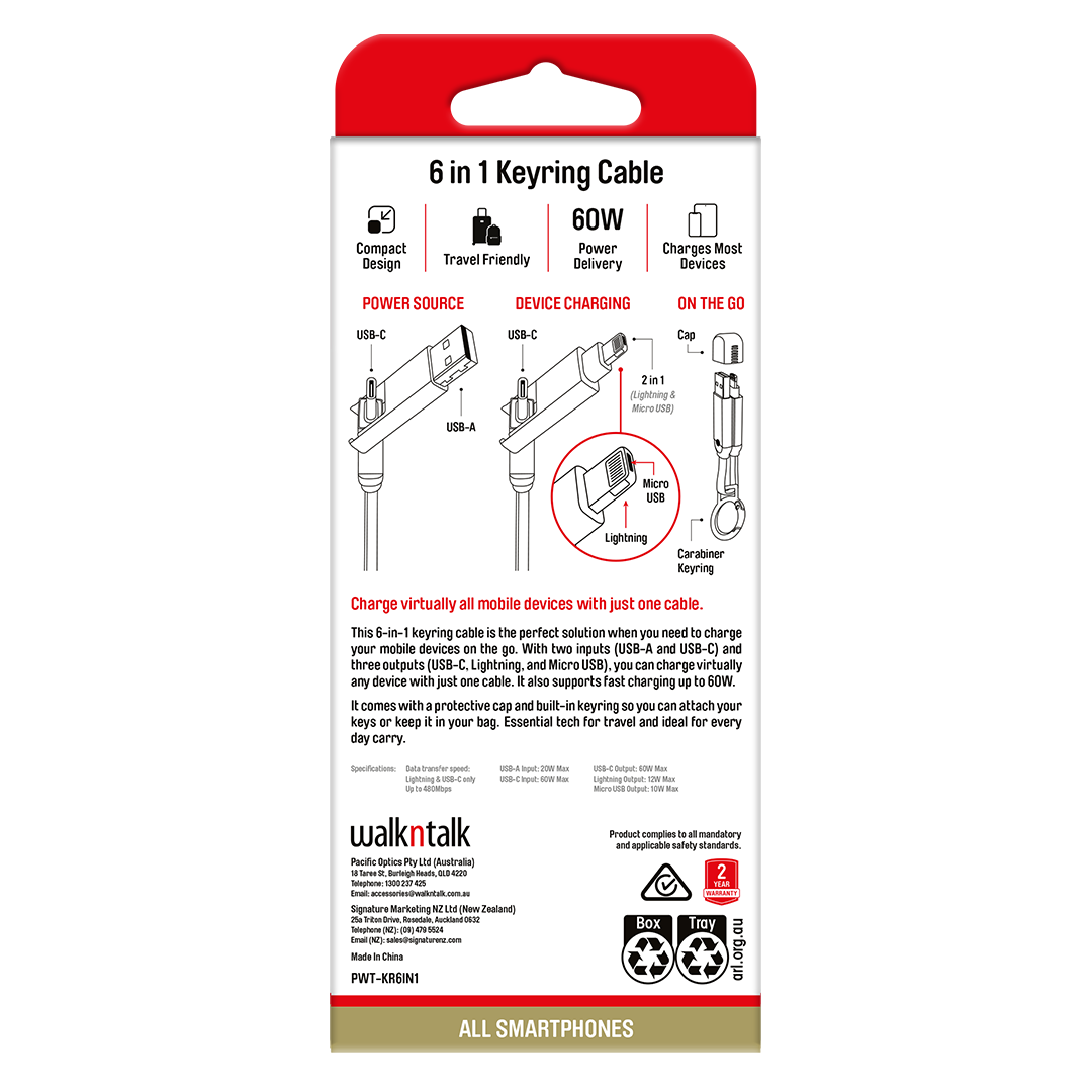 6 in 1 Keyring Travel Cable back of box