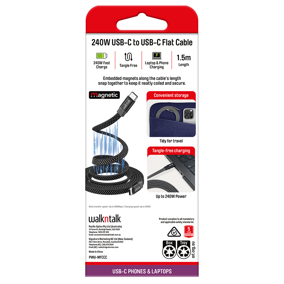 Back of box for the USB C Magnetic Cable for Laptops, Tablets & Phones