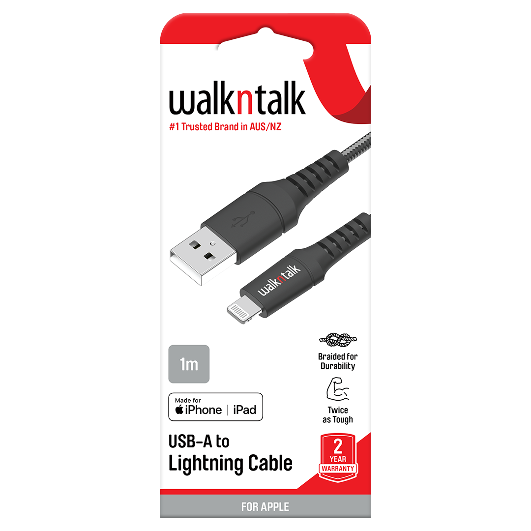 Cable Lightning Braided 1m - Black  Apple MFI Certified Charge and Sync Cable package