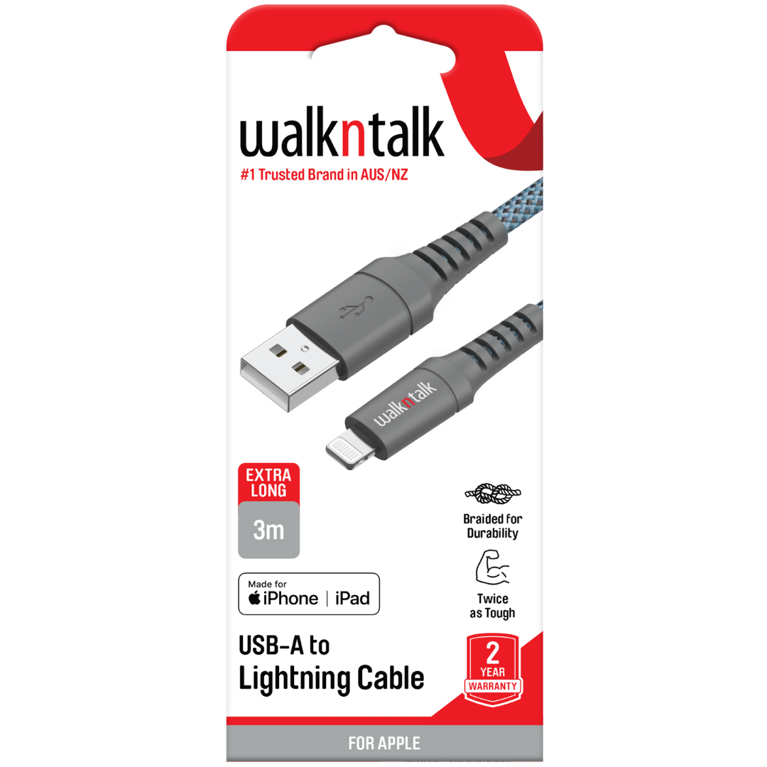 Cable Lightning Braided 3m - Blue  Apple MFI Certified Charge and Sync Cable package