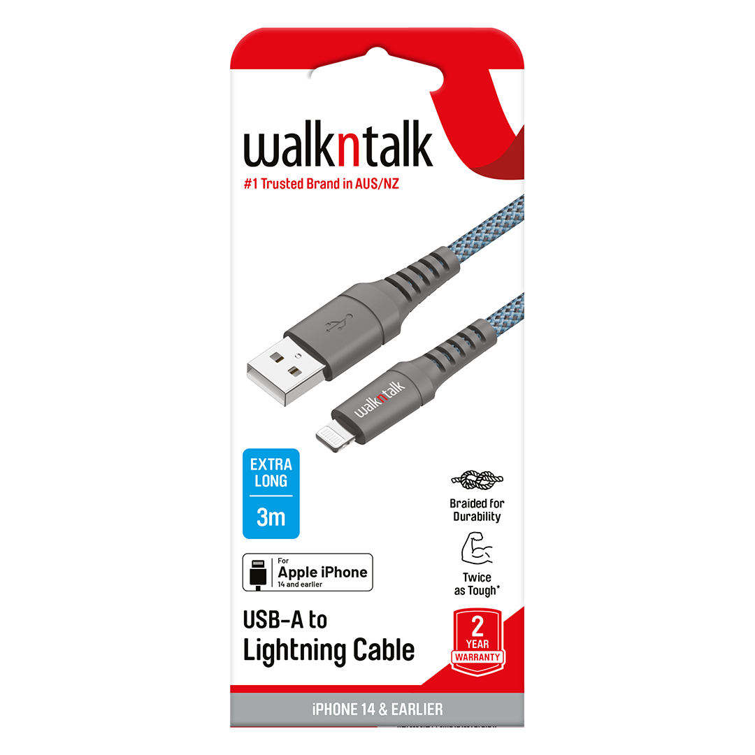 Cable Lightning Braided 3m - Blue  Apple MFI Certified Charge and Sync Cable package updated