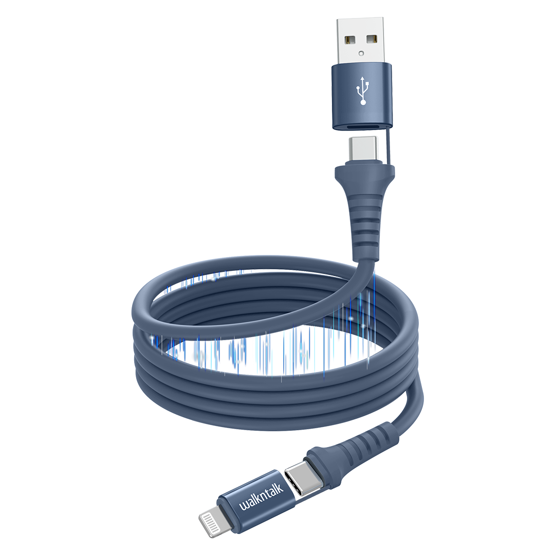 4 in 1 Magnetic Charging Cable with Lightning and USB C Connectors - Navy