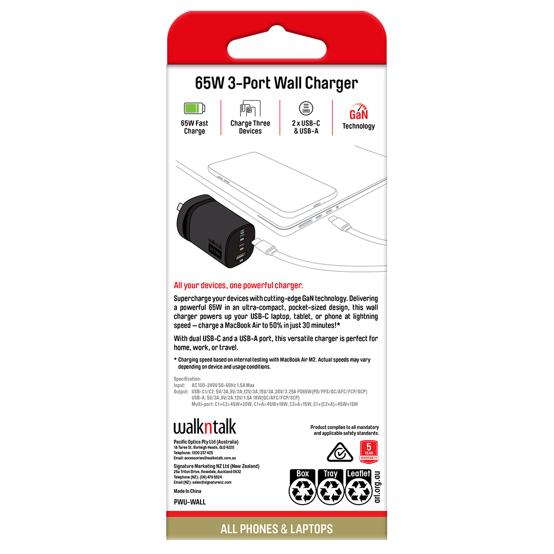 USB-C Fast Wall Charger for Laptops, Tablets & Phones