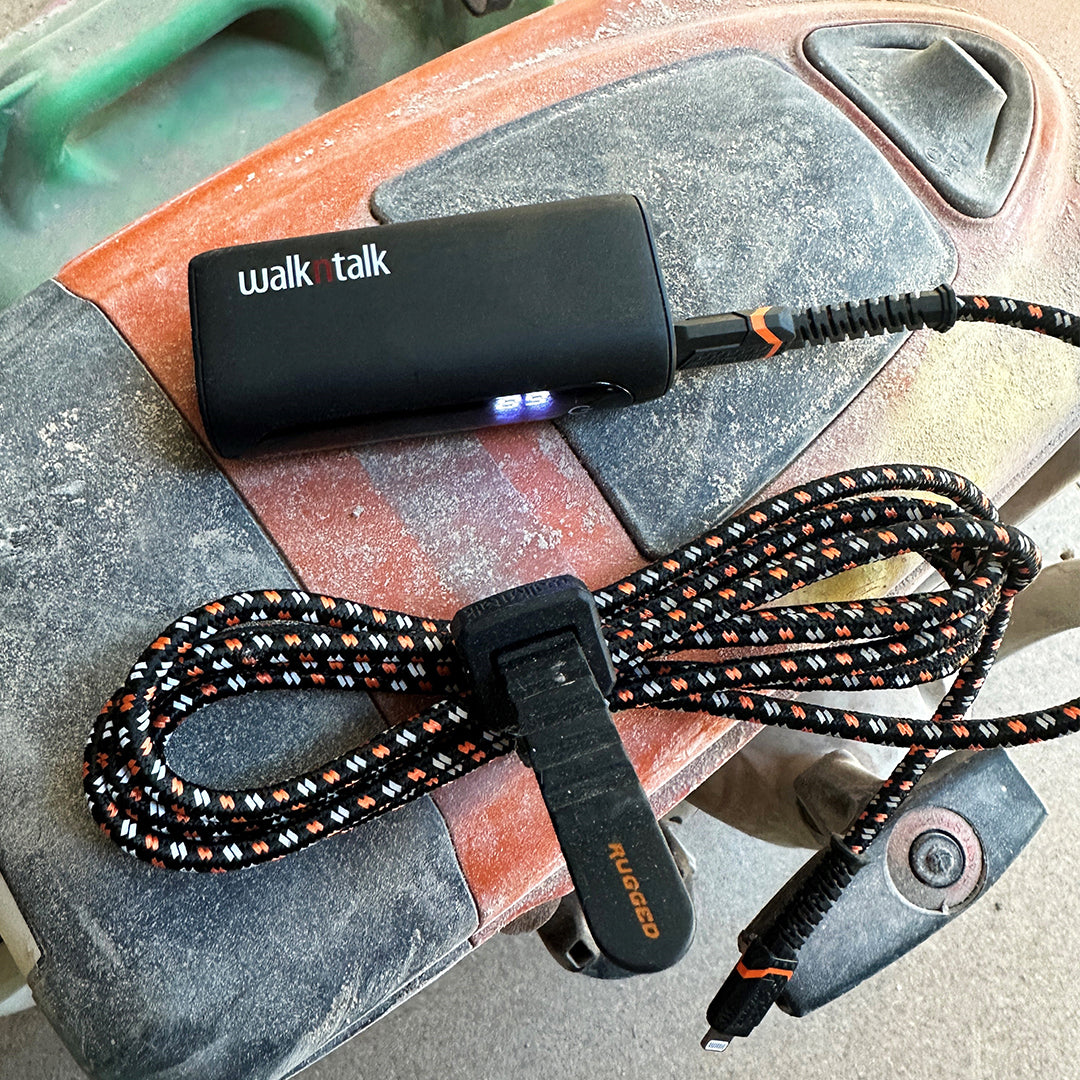 Rugged Kevlar USB A to Lightning Cable at a tradie site