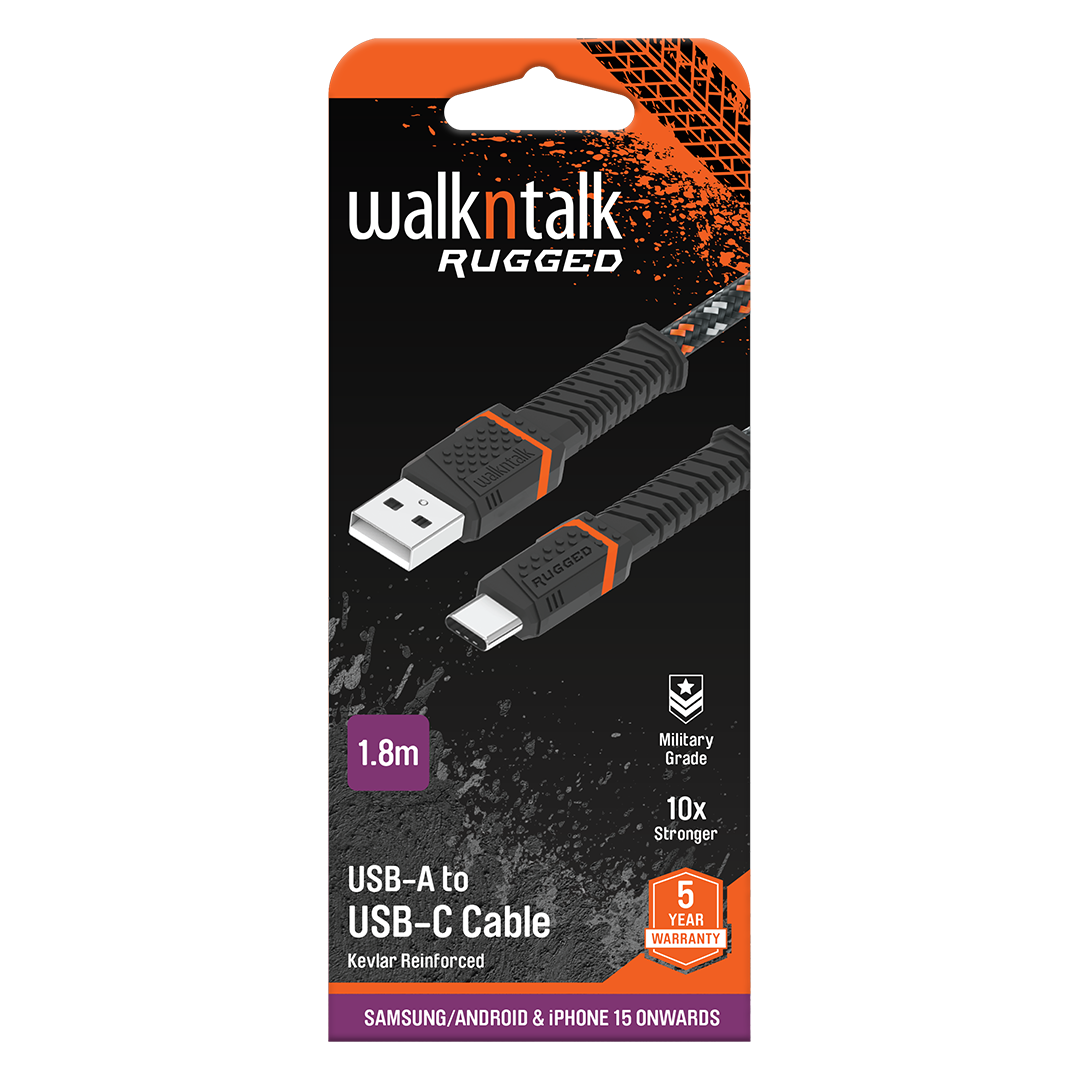 Rugged Kevlar USB C to USB A Cable back of the box updated